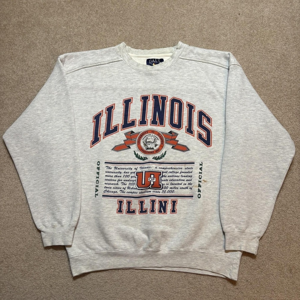 Vtg‎ Illinois Fighting Illini Sweatshirt Mens Medium Gray NCAA Galt Crewneck 90s